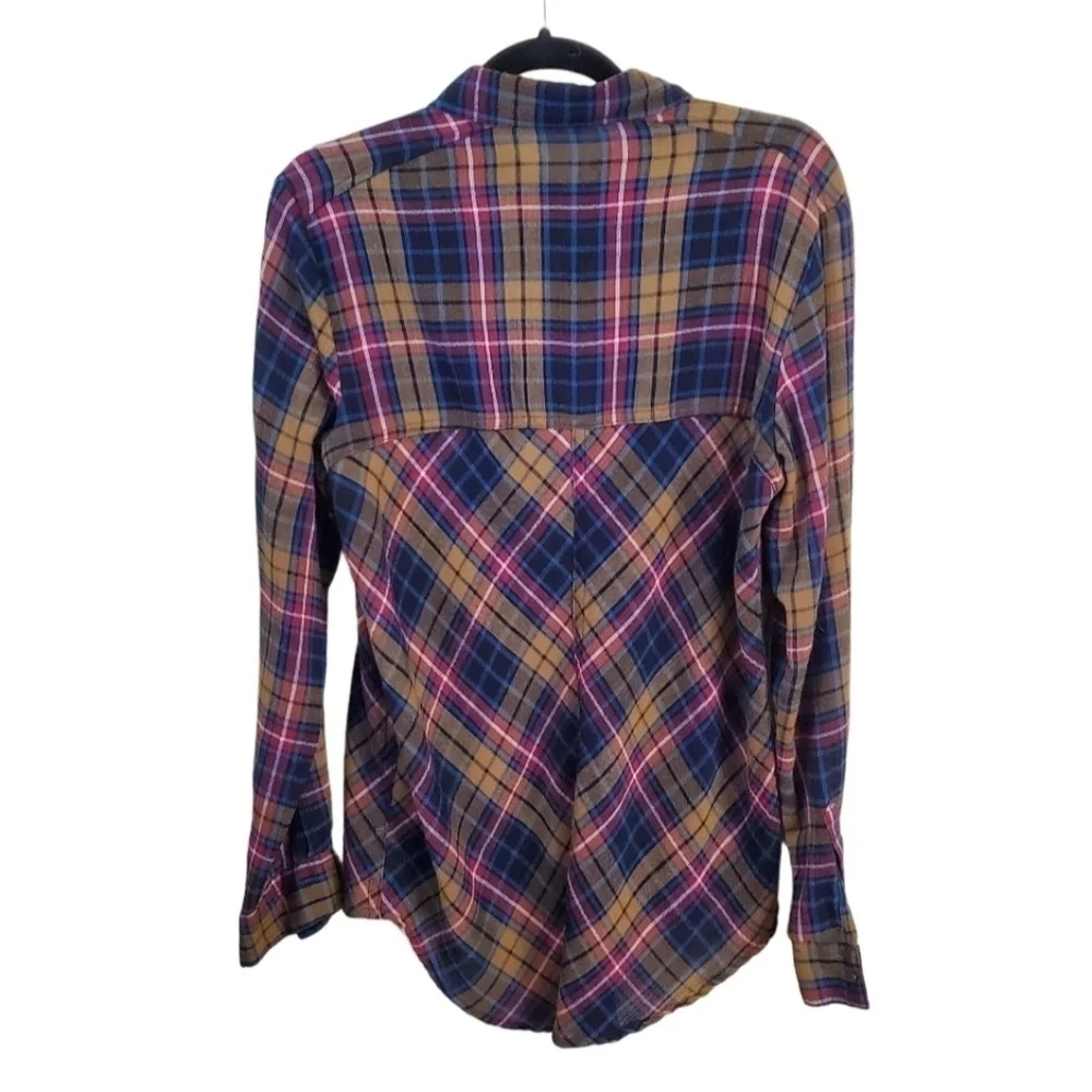 Free People Plaid Open Front Shoulders Metal Snap Western Shirt Size S